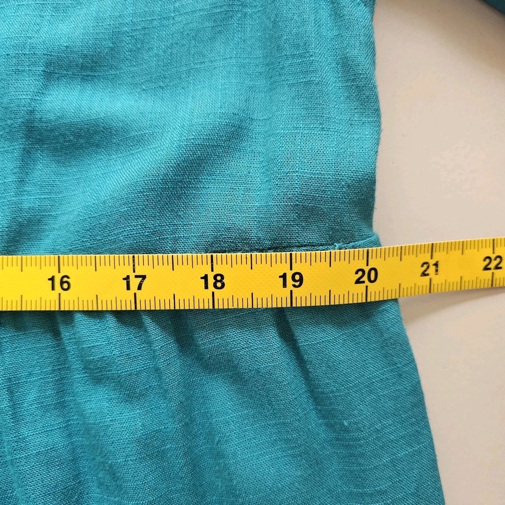 J. Jill Dress Large Teal Blue Linen Blend Tiered Pin Tuck Pleated Midi Boho - Picture 7 of 10